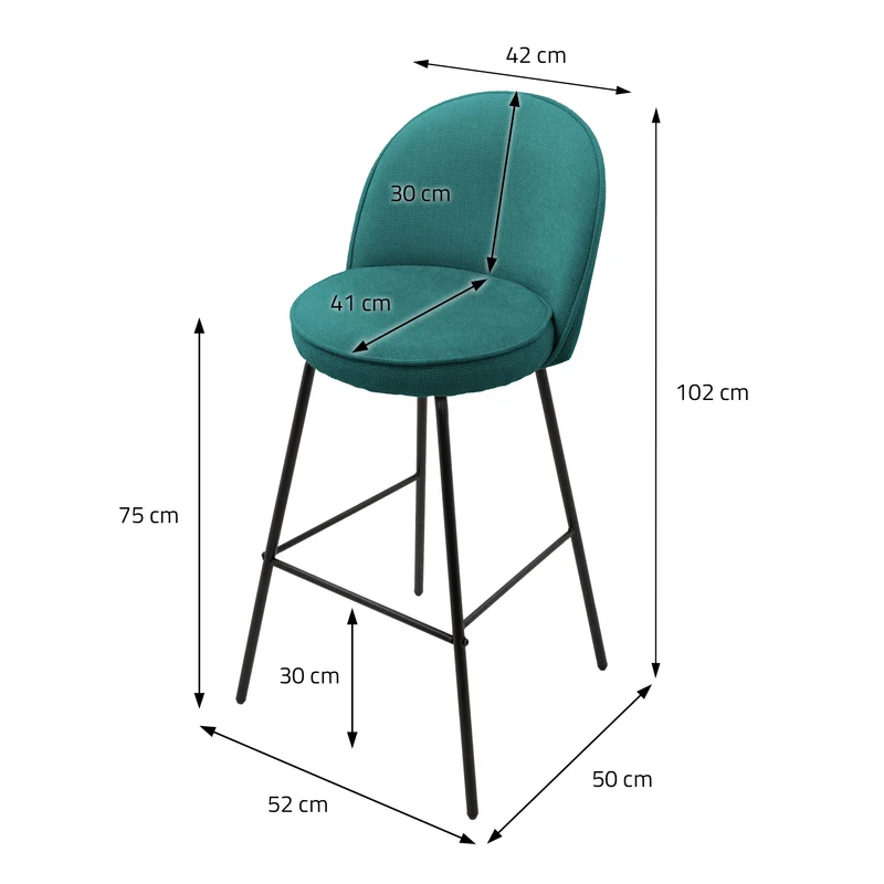 Barhocker 4er Set Petrol 52x102x50 cm mit Rückenlehne und Fußstütze bis 120 kg ML-Design