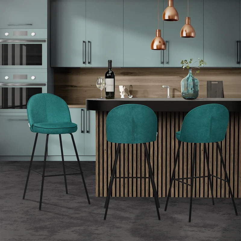 Barhocker 4er Set Petrol 52x102x50 cm mit Rückenlehne und Fußstütze bis 120 kg ML-Design