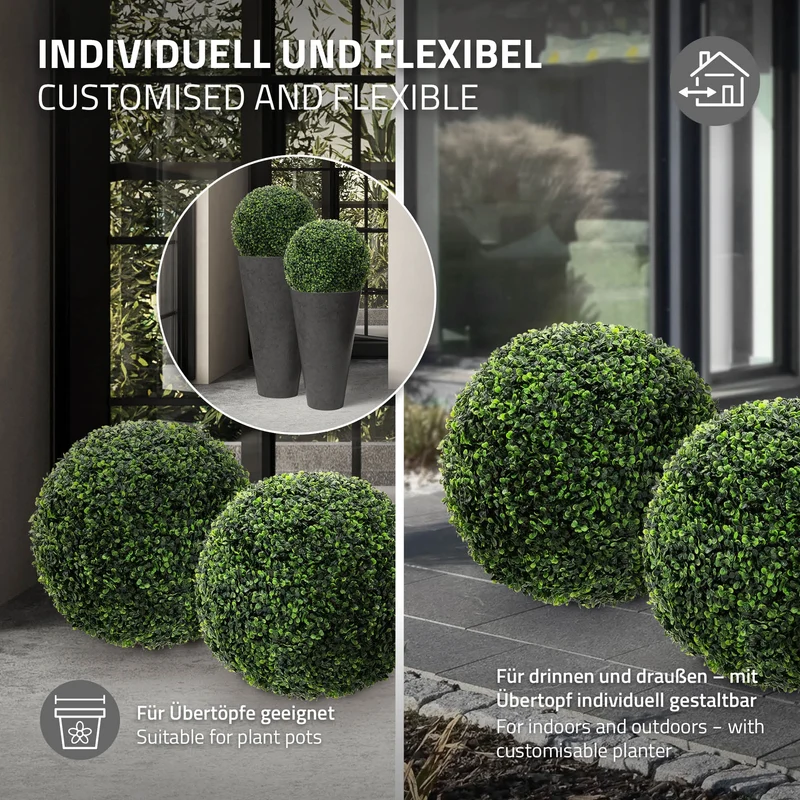 2er Set Künstlicher Buchsbaumkugel Ø45 cm Pflegeleichte Deko Kunstpflanze ML-Design
