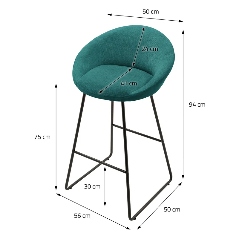 Barhocker 4er Set Petrol 56x94x50 cm mit Rückenlehne und Fußstütze bis 120 kg ML-Design