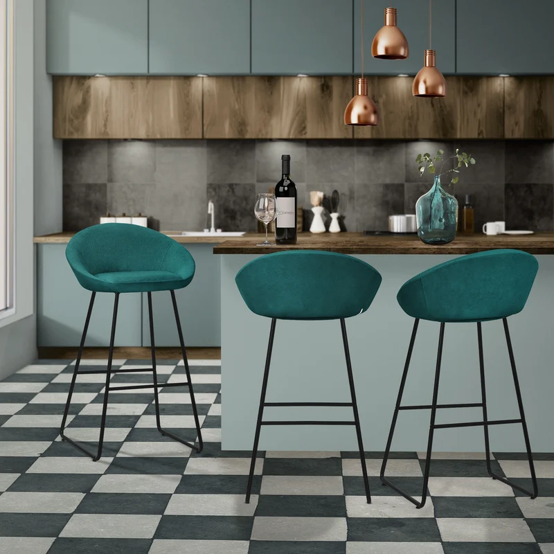 Barhocker 4er Set Petrol 56x94x50 cm mit Rückenlehne und Fußstütze bis 120 kg ML-Design