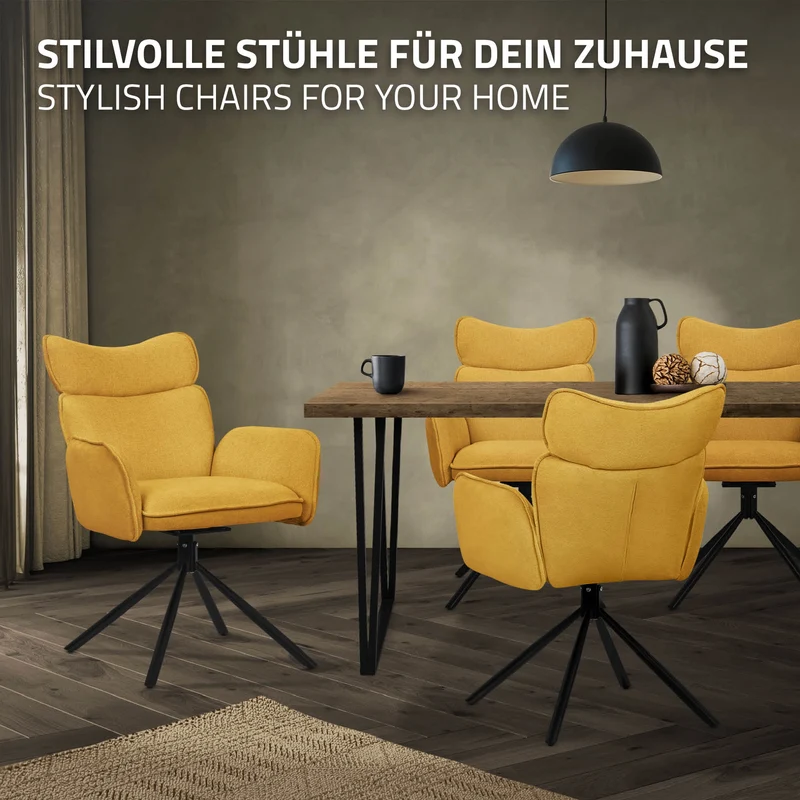 Esszimmerstuhl 6er Set drehbar Senf mit Rücken- und Armlehne bis 120 kg ML-Design