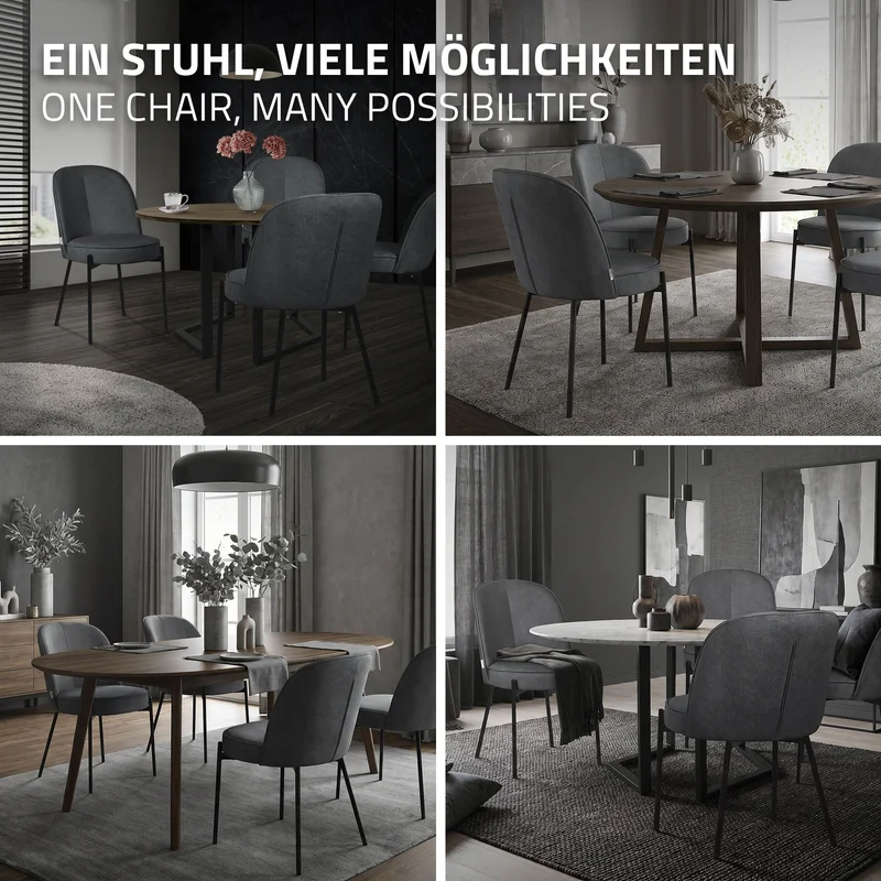 Esszimmerstühle 6er Set Anthrazit mit Rückenlehne, Polsterstühle für Esszimmer & Küche ML-Design