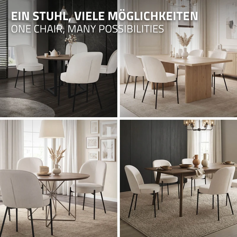 Esszimmerstühle 4er Set Beige mit Rückenlehne, Polsterstühle für Esszimmer & Küche ML-Design