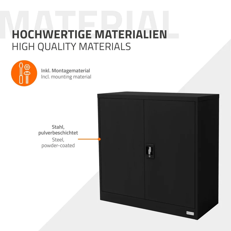 B-Ware Aktenschrank abschließbar 90x40x90 cm Schwarz aus Stahl ML-Design