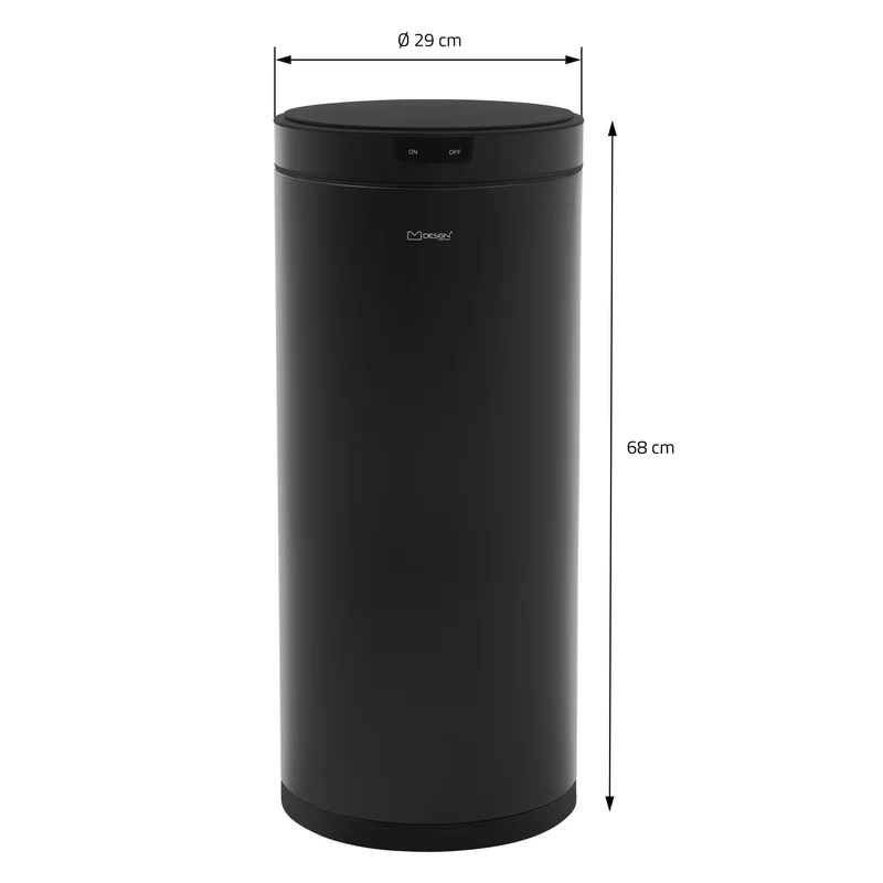 Mülleimer mit Sensor 40L rund aus Stahl Schwarz matt Automatisches Öffnen & Schließen ML-Design