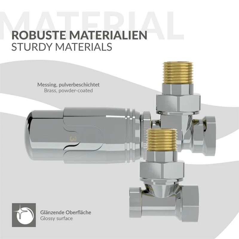 Thermostatventil + Rücklaufverschraubung für Heizkörper Chrom 1/2" Eckform Thermostatkopf LuxeBath