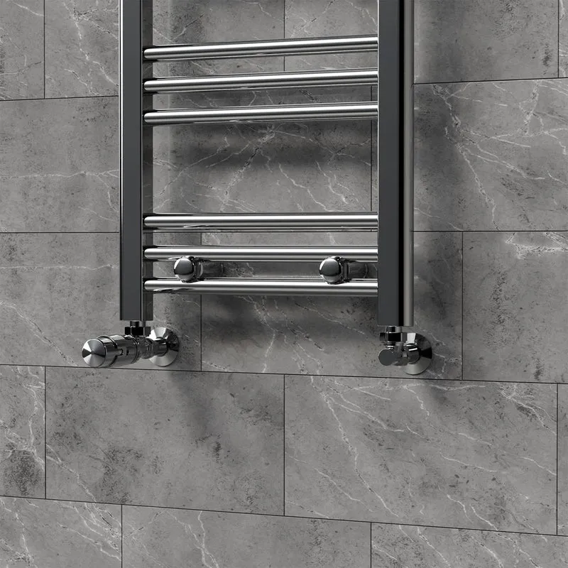 Thermostatventil + Rücklaufverschraubung für Heizkörper Chrom 1/2" Eckform Thermostatkopf LuxeBath