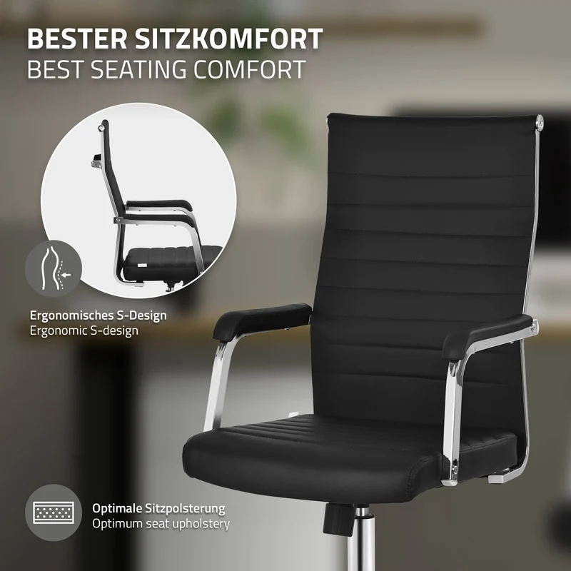 Ergonomischer Bürostuhl mit Armlehnen Schwarz mit Rollen & Wippfunktion ML-Design