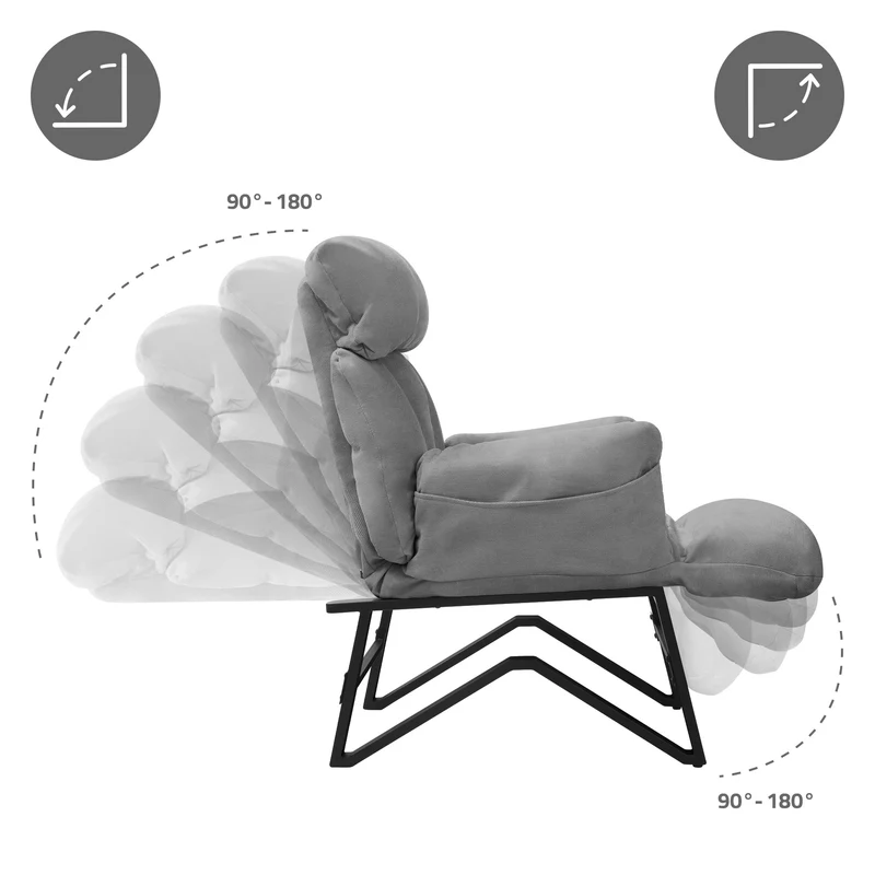 ML-DESIGN | Sessel mit Liegefunktion 85x82x102 cm aus Leinenstoff Grau Relaxsessel Fernsehsessel mit verstellbarer Rückenlehne, Armlehnen & Fußablage