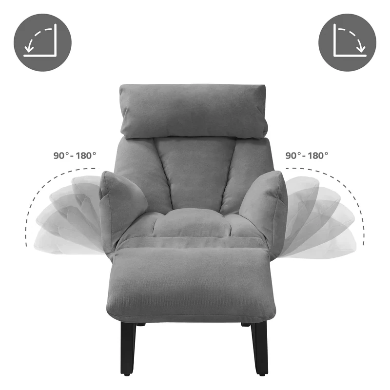 ML-DESIGN | Sessel mit Liegefunktion 85x82x102 cm aus Leinenstoff Grau Relaxsessel Fernsehsessel mit verstellbarer Rückenlehne, Armlehnen & Fußablage