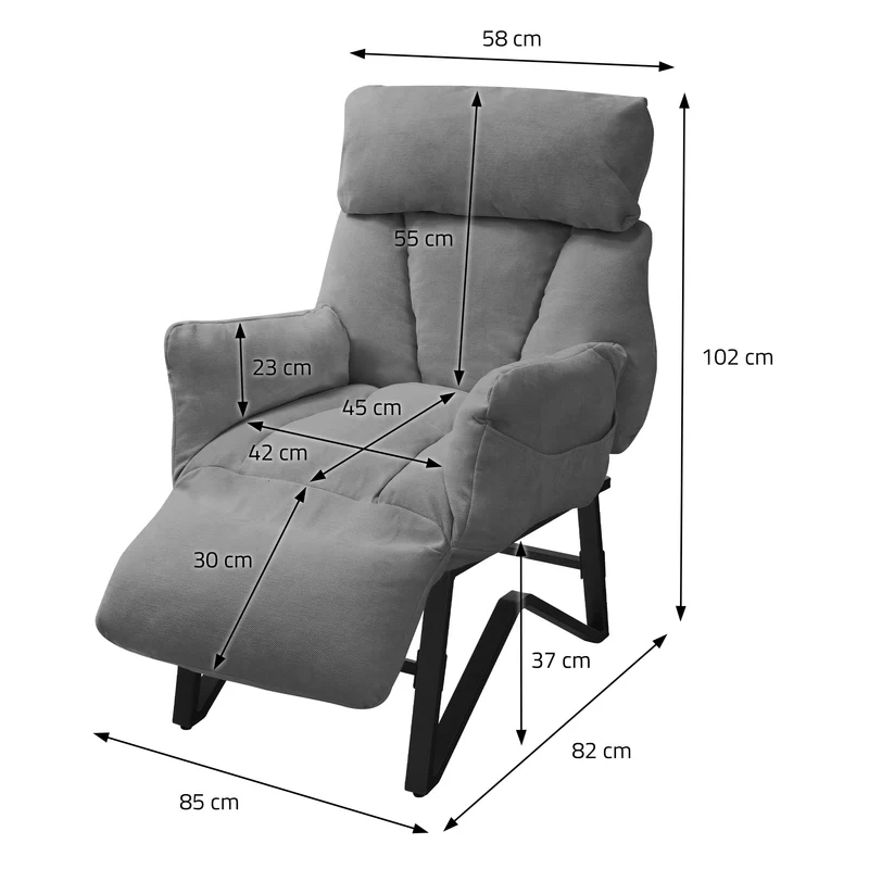 ML-DESIGN | Sessel mit Liegefunktion 85x82x102 cm aus Leinenstoff Grau Relaxsessel Fernsehsessel mit verstellbarer Rückenlehne, Armlehnen & Fußablage