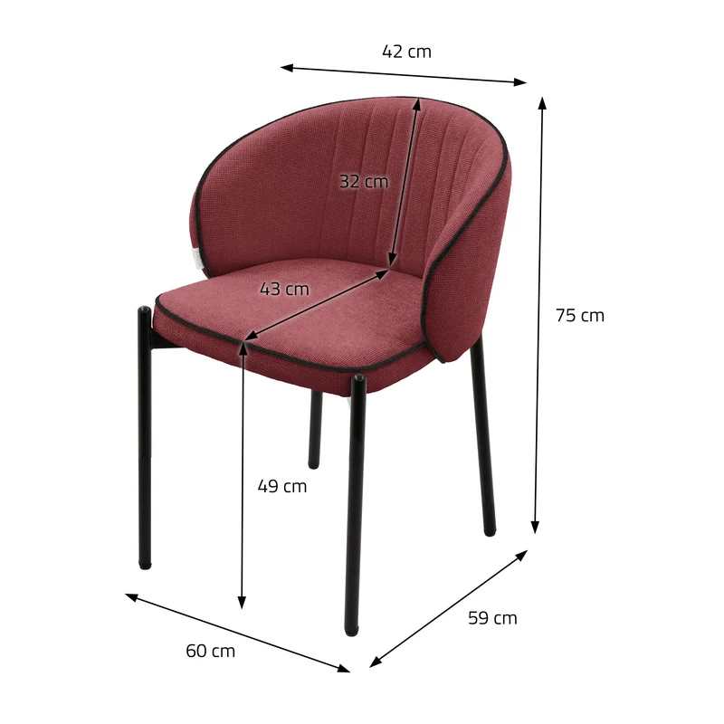 2er Set Esszimmerstühle mit Rücken- & Armlehne Rot mit Metallbeinen bis 120 kg ML-Design