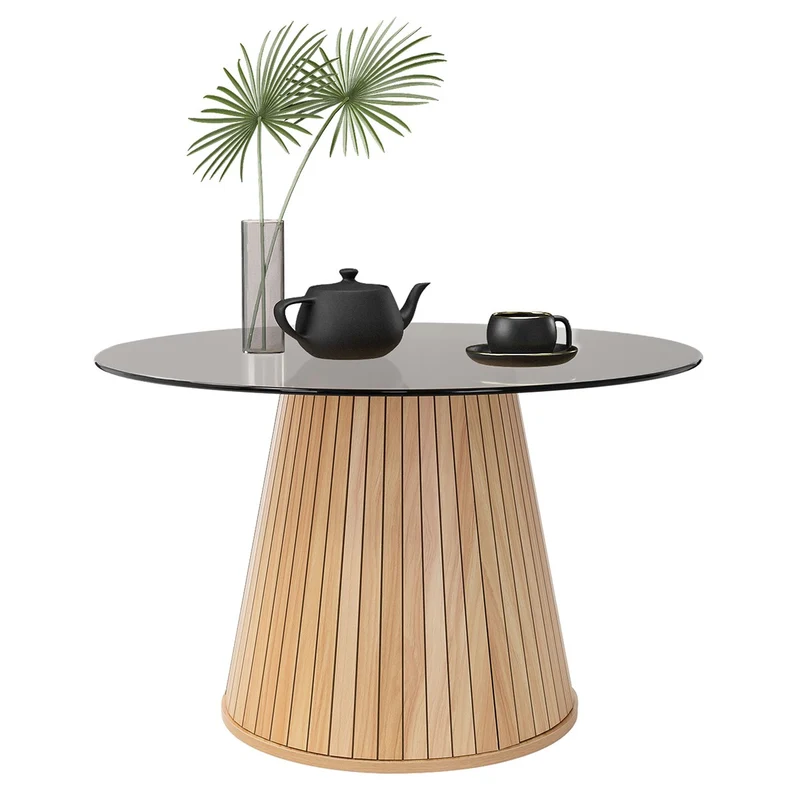 Couchtisch mit Glasplatte Ø80x50 cm Holz-Optik Braun Runder Wohnzimmertisch ML-Design