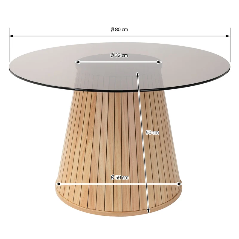 Couchtisch mit Glasplatte Ø80x50 cm Holz-Optik Braun Runder Wohnzimmertisch ML-Design