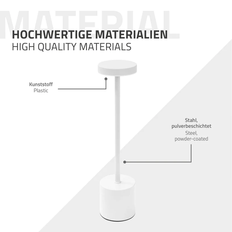 LED Tischlampe kabellos mit Touch, Weiß Ø8x34,5cm Akku Tischleuchte USB-C ML-Design