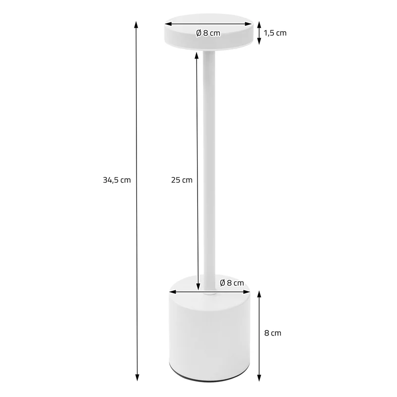 LED Tischlampe kabellos mit Touch, Weiß Ø8x34,5cm Akku Tischleuchte USB-C ML-Design