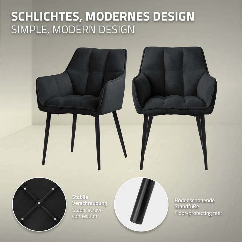 B-Ware Esszimmerstuhl Schwarz aus Frotteestoff mit dickem gepolsterter Sitz ML-Design
