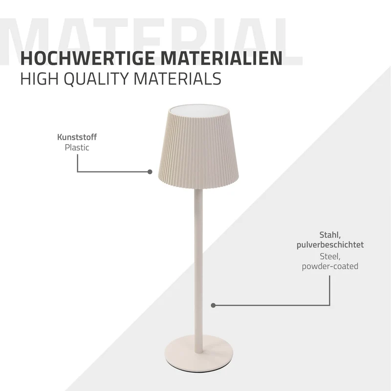 LED Tischlampe kabellos mit Touch, Creme, Ø10x36 cm, Akku Tischleuchte USB-C ML-Design