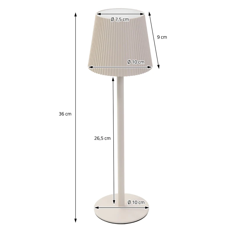 LED Tischlampe kabellos mit Touch, Creme, Ø10x36 cm, Akku Tischleuchte USB-C ML-Design