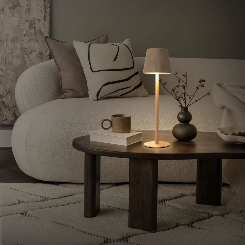 LED Tischlampe kabellos mit Touch, Creme, Ø10x36 cm, Akku Tischleuchte USB-C ML-Design