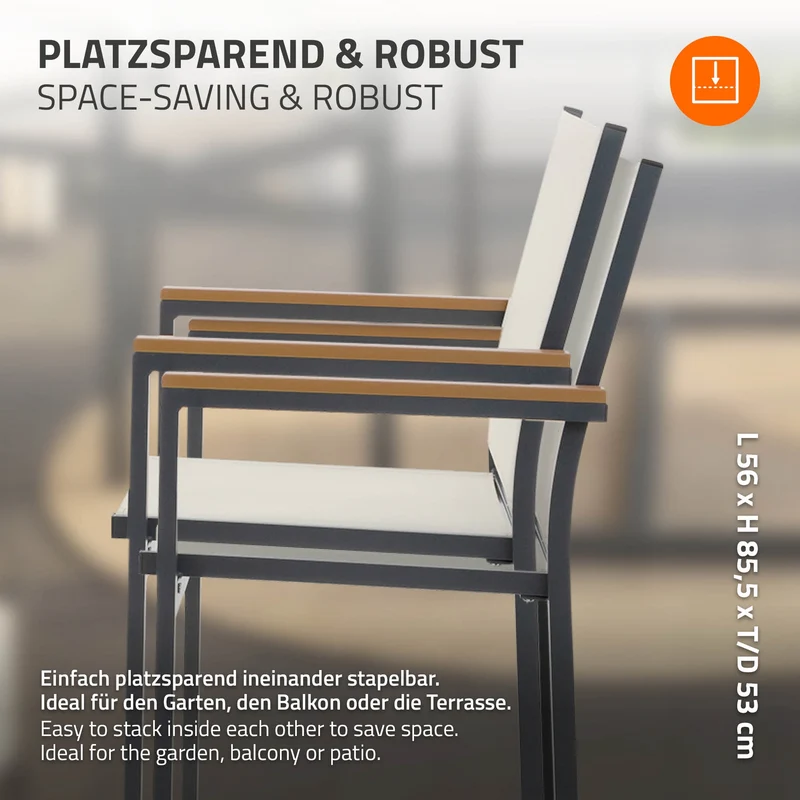 Gartenstühle 2er Set mit Armlehnen Beige aus Textilene, Balkonstuhl mit Aluminiumgestell ML-Design