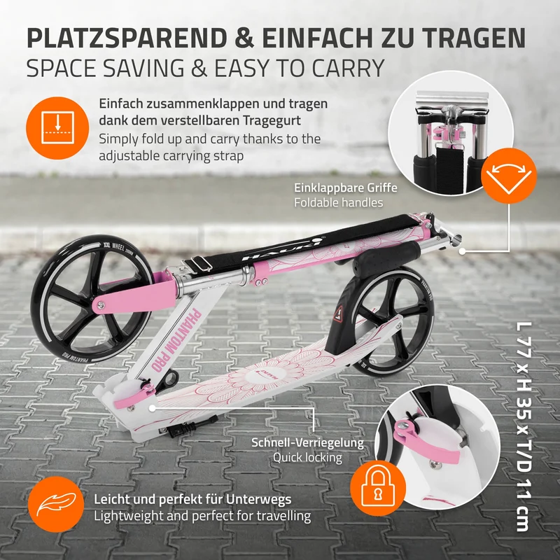 Cityroller Rosa klappbar und höhenverstellbar Scooter mit XXL-Räder Hauki– Tetroller & Kickscooter