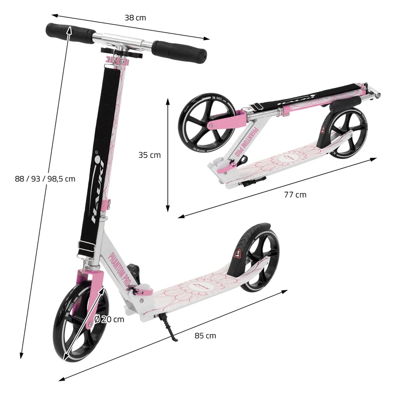 Cityroller Rosa klappbar und höhenverstellbar Scooter mit XXL-Räder Hauki– Tetroller & Kickscooter