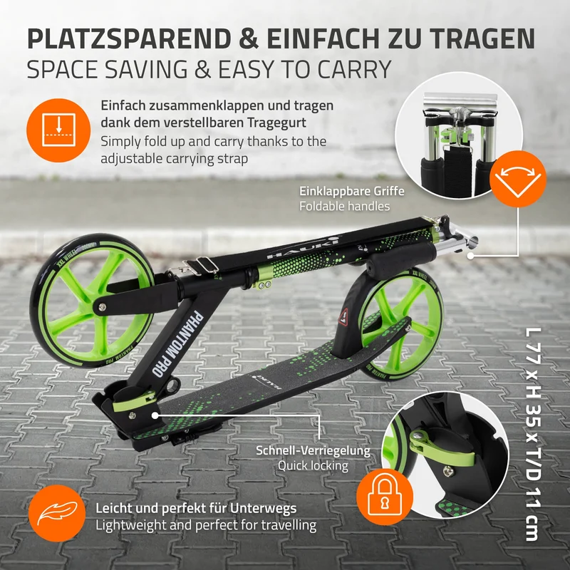 Cityroller Grün klappbar und höhenverstellbar Scooter mit XXL-Räder Hauki – Tetroller & Kickscooter
