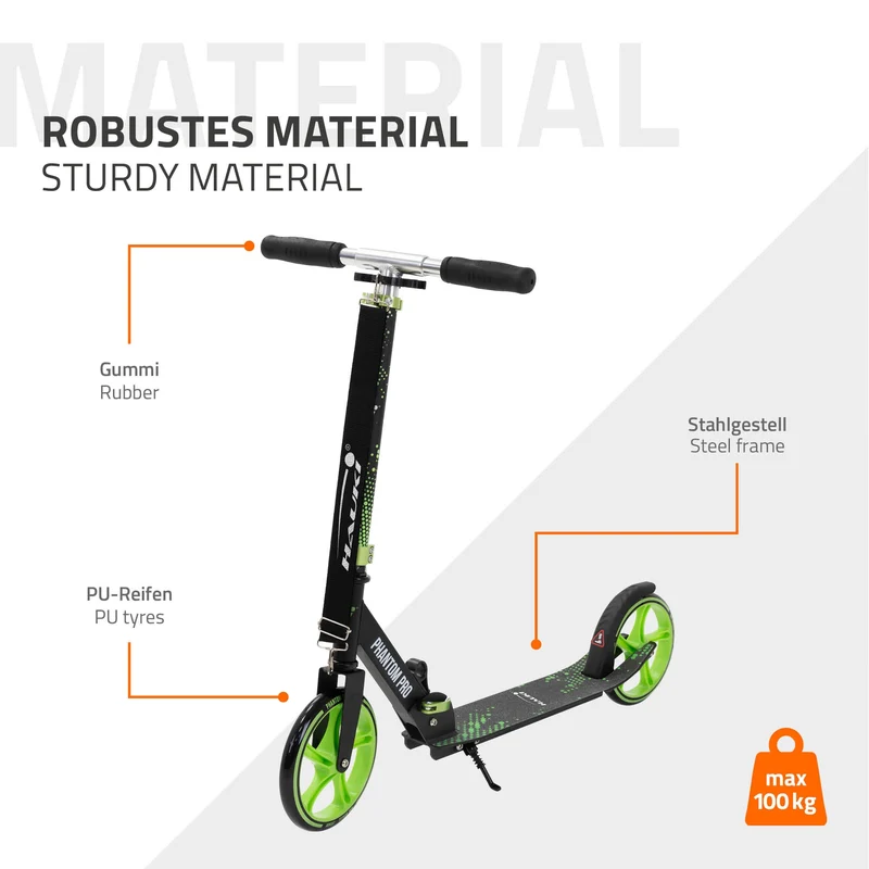 Cityroller Grün klappbar und höhenverstellbar Scooter mit XXL-Räder Hauki – Tetroller & Kickscooter