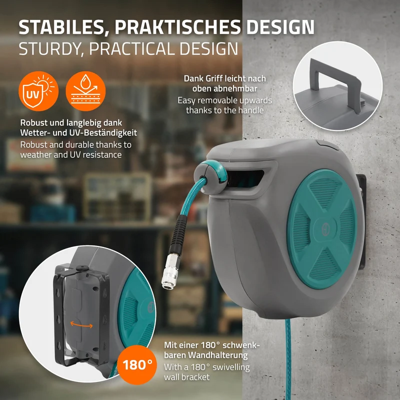Druckluft Schlauchtrommel Automatik 15 m 1/4" Anschluss für Wandmontage