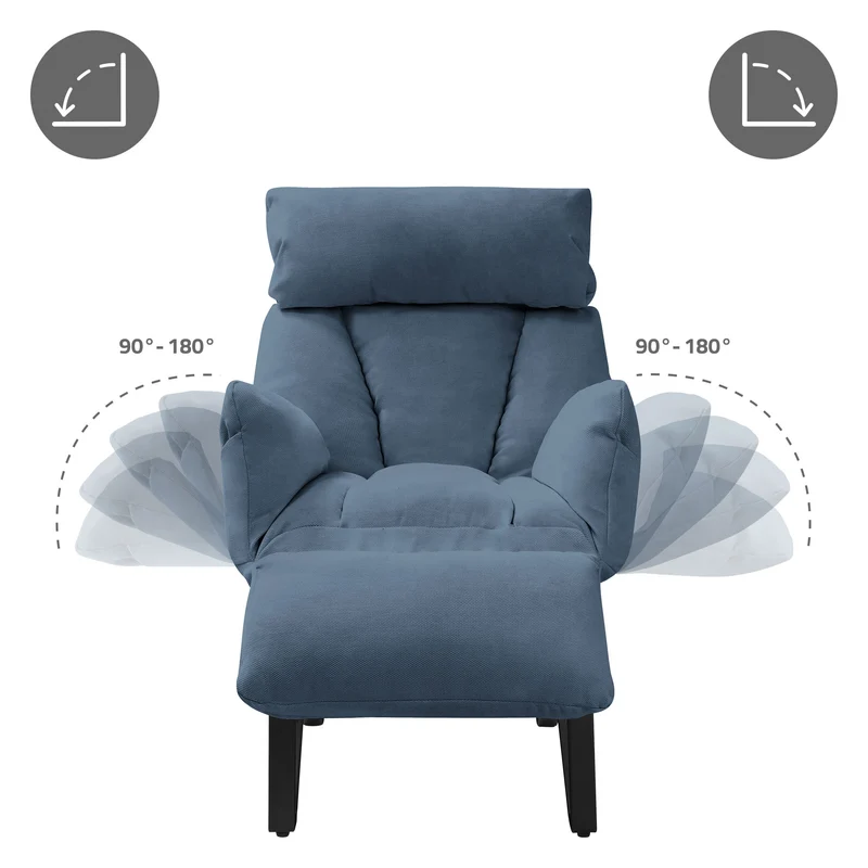 ML-DESIGN | Sessel mit Liegefunktion 85x82x102 cm aus Leinenstoff Blau Relaxsessel Fernsehsessel mit verstellbarer Rückenlehne, Armlehnen & Fußablage