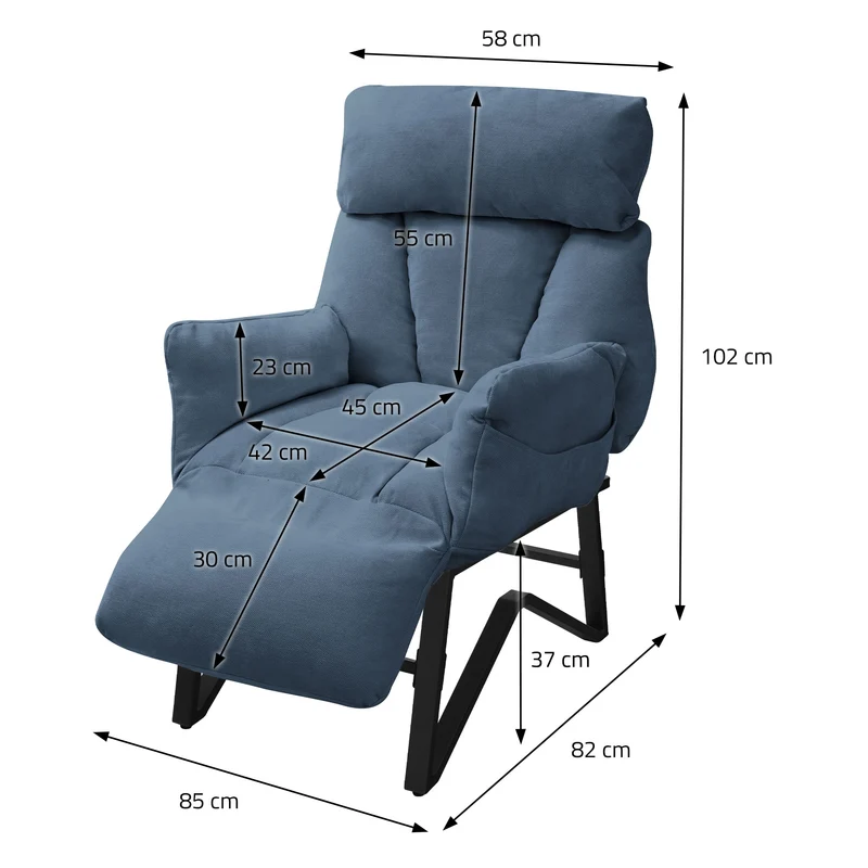 ML-DESIGN | Sessel mit Liegefunktion 85x82x102 cm aus Leinenstoff Blau Relaxsessel Fernsehsessel mit verstellbarer Rückenlehne, Armlehnen & Fußablage