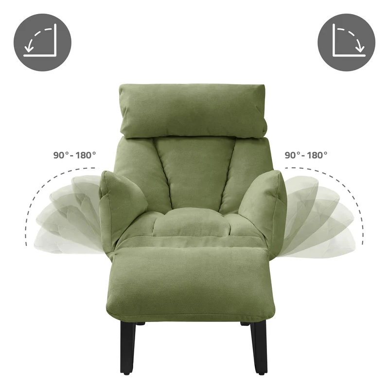 ML-DESIGN | Sessel mit Liegefunktion 85x82x102 cm aus Leinenstoff Grün Relaxsessel Fernsehsessel mit verstellbarer Rückenlehne, Armlehnen & Fußablage