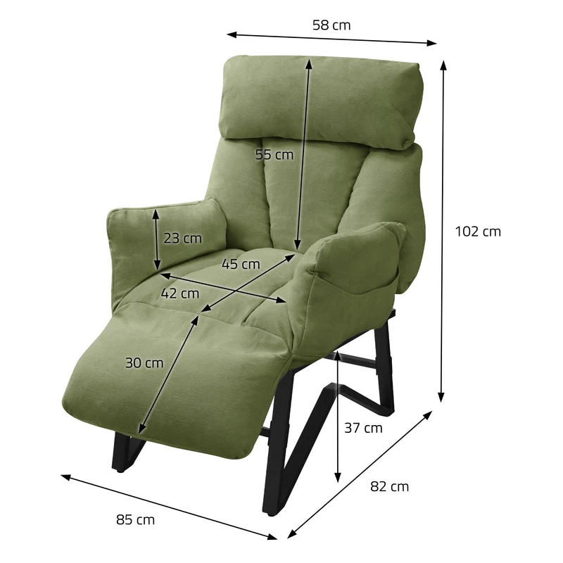 ML-DESIGN | Sessel mit Liegefunktion 85x82x102 cm aus Leinenstoff Grün Relaxsessel Fernsehsessel mit verstellbarer Rückenlehne, Armlehnen & Fußablage