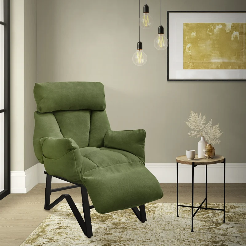 ML-DESIGN | Sessel mit Liegefunktion 85x82x102 cm aus Leinenstoff Grün Relaxsessel Fernsehsessel mit verstellbarer Rückenlehne, Armlehnen & Fußablage