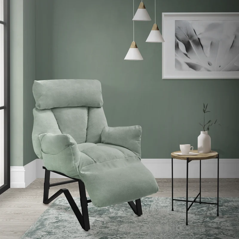 ML-DESIGN | Sessel mit Liegefunktion 85x82x102 cm aus Leinenstoff Grau/Grün Relaxsessel Fernsehsessel mit verstellbarer Rückenlehne, Armlehnen & Fußablage
