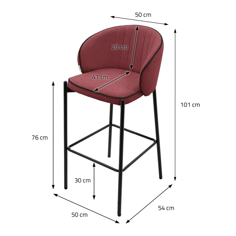 Barhocker 2er Set Rot 50x101x54 cm mit Rückenlehne und Fußstütze bis 120 kg ML-Design