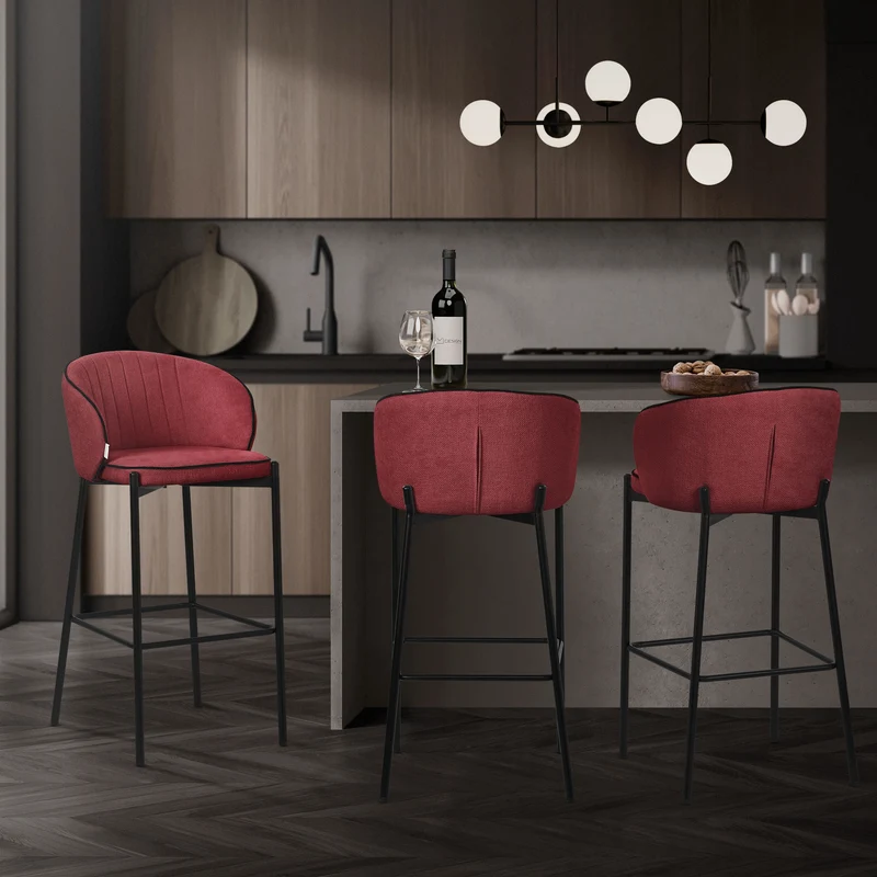 Barhocker 2er Set Rot 50x101x54 cm mit Rückenlehne und Fußstütze bis 120 kg ML-Design