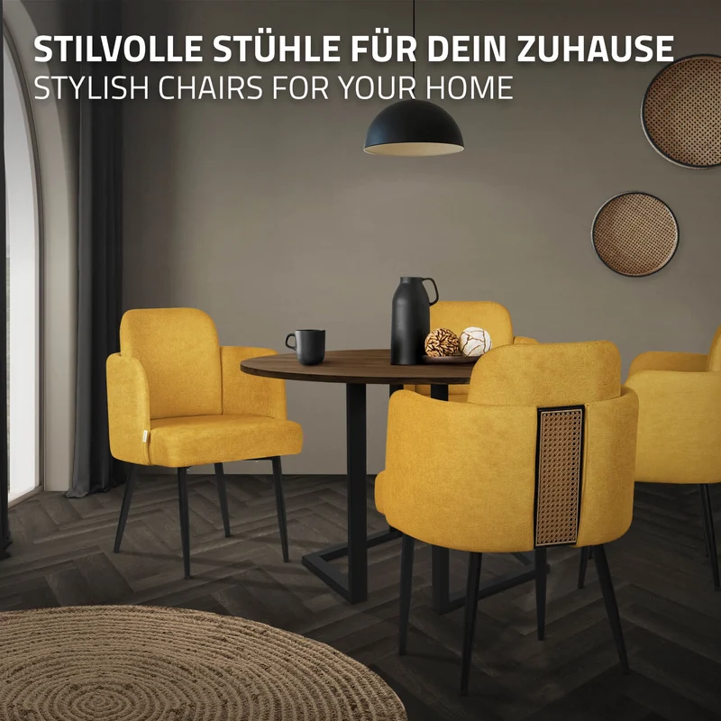 Esszimmerstuhl mit Rücken- & Armlehne Senf mit Metallbeinen bis 120 kg ML-Design