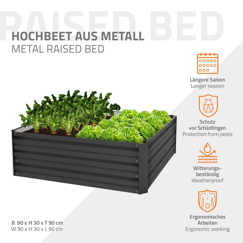 3er Set Hochbeet 90x90x30 cm Anthrazit aus Metall ML-Design