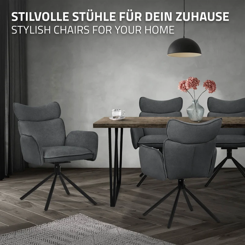 Esszimmerstuhl 2er Set drehbar Anthrazit mit Rücken- und Armlehne bis 120 kg ML-Design