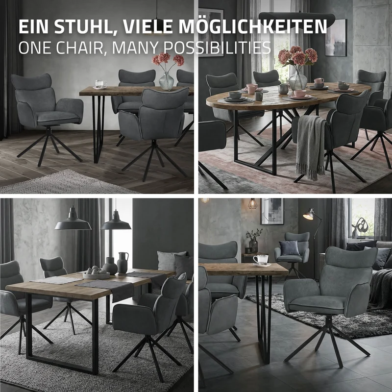 Esszimmerstuhl 2er Set drehbar Anthrazit mit Rücken- und Armlehne bis 120 kg ML-Design