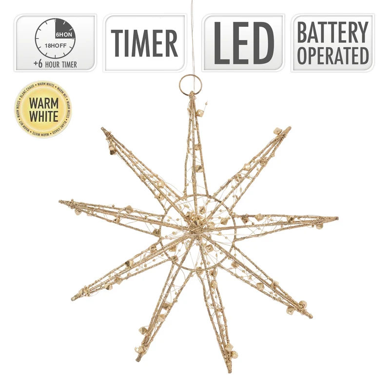 LED Weihnachtsstern 30 cm Gold aus Metall mit warmweißen LEDs