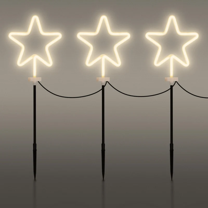 3er Set Gartenstecker Stern 58 cm für Innen & Außen Lichterkette für Weihnachten