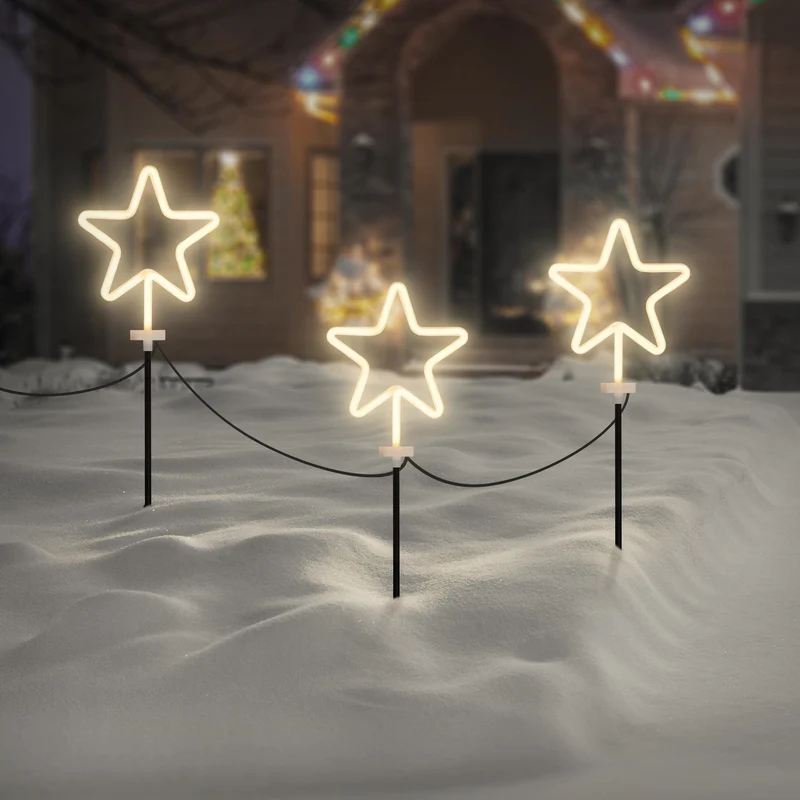 3er Set Gartenstecker Stern 58 cm für Innen & Außen Lichterkette für Weihnachten