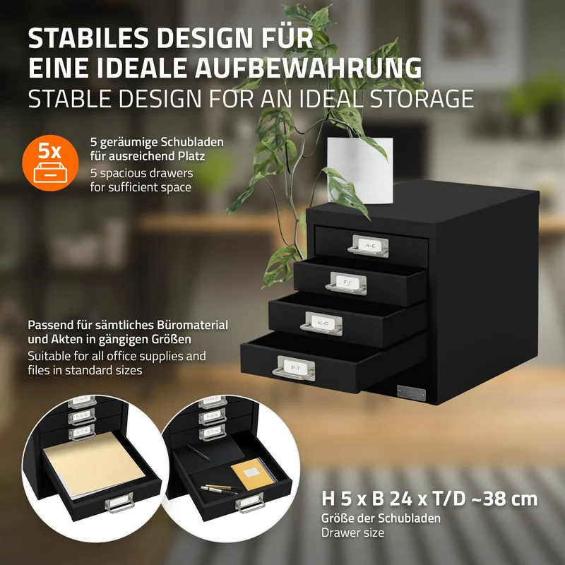 B-Ware Aktenschrank mit 5 Schubladen 28x38x33 cm Schwarz aus Metall ML-Design