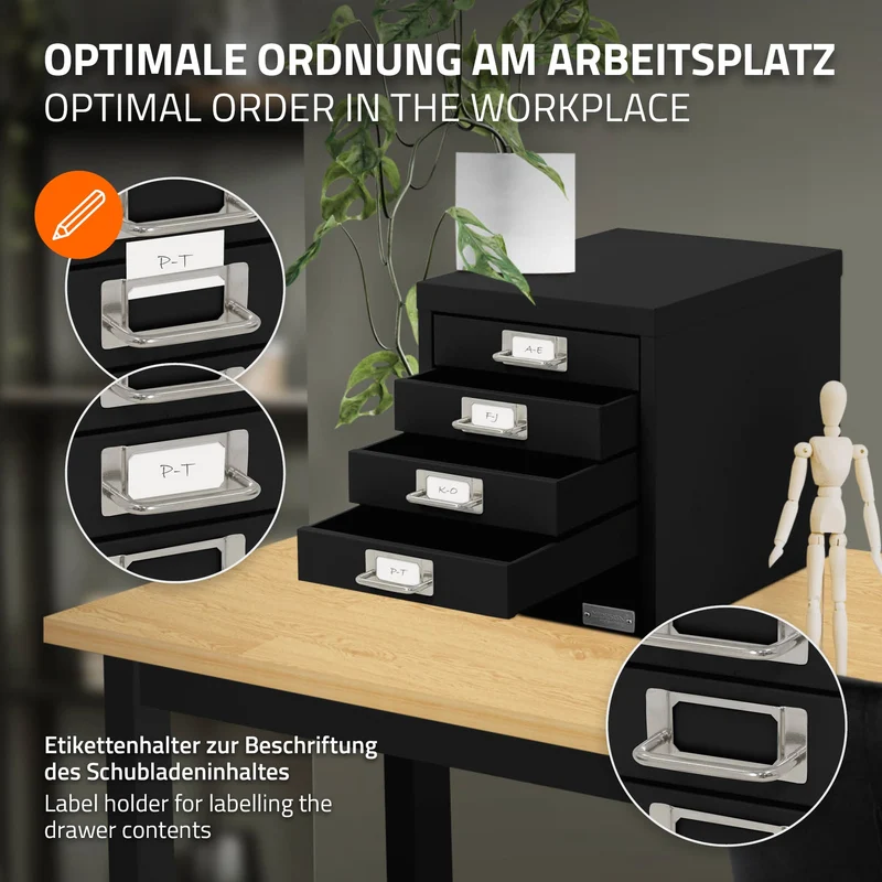 B-Ware Aktenschrank mit 5 Schubladen 28x38x33 cm Schwarz aus Metall ML-Design
