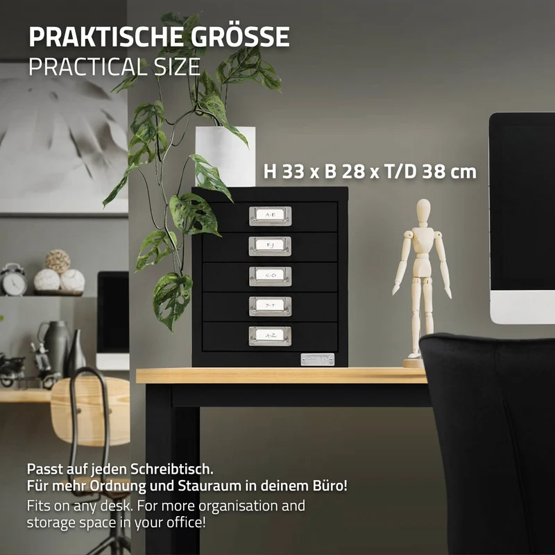 B-Ware Aktenschrank mit 5 Schubladen 28x38x33 cm Schwarz aus Metall ML-Design