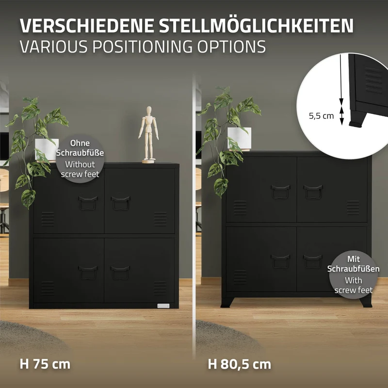 B-Ware Büroschrank mit zwei Ebenen Magnetverschluss 75x40x80,5 cm Schwarz aus Stahl ML-Design